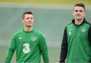 12 November 2012; Republic of Ireland's Wesley Hoolahan, left, and Robbie Brady during squad training ahead of their side's Friendly International against Greece on Wednesday. Republic of Ireland Squad Training, Gannon Park, Malahide, Dublin. Picture credit: David Maher / SPORTSFILE