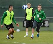 12 November 2012; Republic of Ireland's Glenn Whelan, right, in action against Stephen Kelly during squad training ahead of their side's Friendly International against Greece on Wednesday. Republic of Ireland Squad Training, Gannon Park, Malahide, Dublin. Picture credit: David Maher / SPORTSFILE