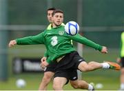 12 November 2012; Republic of Ireland's Shane Long in action alongside team-mate Stephen Kelly during squad training ahead of their side's Friendly International against Greece on Wednesday. Republic of Ireland Squad Training, Gannon Park, Malahide, Dublin. Picture credit: David Maher / SPORTSFILE