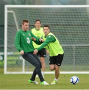 12 November 2012; Republic of Ireland's Wesley Hoolahan, right, and James McCarthy in action during squad training ahead of their side's Friendly International against Greece on Wednesday. Republic of Ireland Squad Training, Gannon Park, Malahide, Dublin. Picture credit: David Maher / SPORTSFILE