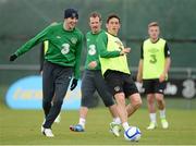 12 November 2012; Republic of Ireland's John O'Shea, left, and Keith Andrews in action during squad training ahead of their side's Friendly International against Greece on Wednesday. Republic of Ireland Squad Training, Gannon Park, Malahide, Dublin. Picture credit: David Maher / SPORTSFILE