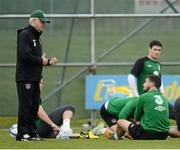 12 November 2012; Republic of Ireland manager Giovanni Trapattoni in conversation with Shane Long during squad training ahead of their side's Friendly International against Greece on Wednesday. Republic of Ireland Squad Training, Gannon Park, Malahide, Dublin. Picture credit: David Maher / SPORTSFILE
