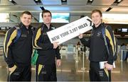 14 November 2012; Dublin footballers, from left, Kevin McManamon, Michael Darragh MacAuley and Kevin Nolan prior to departure for New York for the GAA GPA All-Stars Tour 2012 sponsored by Opel. Dublin Airport, Dublin. Picture credit: Brendan Moran / SPORTSFILE