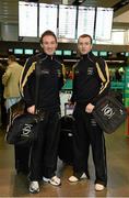 14 November 2012; Mayo footballers Alan Dillon, left, and Keith Higgins prior to departure for New York for the GAA GPA All-Stars Tour 2012 sponsored by Opel. Dublin Airport, Dublin. Picture credit: Brendan Moran / SPORTSFILE