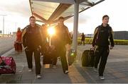 14 November 2012; Dublin footballers, from left, Kevin McManamon, Michael Darragh MacAuley and Kevin Nolan arrive at Dublin Airport prior to departure for New York for the GAA GPA All-Stars Tour 2012 sponsored by Opel. Dublin Airport, Dublin. Picture credit: Brendan Moran / SPORTSFILE