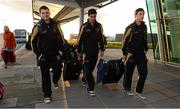 14 November 2012; Dublin footballers, from left, Kevin McManamon, Michael Darragh MacAuley and Kevin Nolan arrive at Dublin Airport prior to departure for New York for the GAA GPA All-Stars Tour 2012 sponsored by Opel. Dublin Airport, Dublin. Picture credit: Brendan Moran / SPORTSFILE