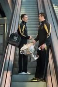 14 November 2012; Donegal footballers Karl Lacey, left, and Paul Durcan with the Sam Maguire Cup at Dublin Airport prior to departure for New York for the GAA GPA All-Stars Tour 2012 sponsored by Opel. Dublin Airport, Dublin. Picture credit: Brendan Moran / SPORTSFILE