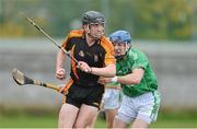 14 November 2012; Eoghan Keogh, Ard Scoil Rís, in action against Tom Carroll, St Colman's. Munster Colleges Dr. Harty Cup Senior A Hurling, Ard Scoil Rís, Limerick v St Colman's, Fermoy. Cahir, Co. Tipperary. Picture credit: Diarmuid Greene / SPORTSFILE