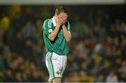 14 November 2012; Chris Baird, Northern Ireland shows his disappointment after going close with a goal chance. 2014 FIFA World Cup Qualifier Group F, Northern Ireland v Azerbaijan, Windsor Park, Belfast, Co. Antrim. Picture credit: Oliver McVeigh / SPORTSFILE