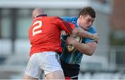 15 November 2012; Jack McGrath, Leinster, is tackled by Sean Henry, Munster. &quot;A&quot; Interprovincial, Leinster A v Munster A, Donnybrook Stadium, Donnybrook, Dublin. Picture credit: Stephen McCarthy / SPORTSFILE