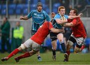 15 November 2012; Cathal Marsh, Leinster, is tackled by Ian Nagle, left, and Shane Buckley, Munster. &quot;A&quot; Interprovincial, Leinster A v Munster A, Donnybrook Stadium, Donnybrook, Dublin. Picture credit: Stephen McCarthy / SPORTSFILE