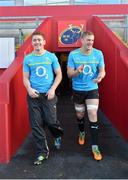 16 November 2012; Ireland captain Jamie Heaslip and Paddy Jackson, left, make their way out for the captain's run ahead of their side's Autumn International match against Fiji on Saturday. Ireland Rugby Squad Captain's Run, Thomond Park, Limerick. Picture credit: Diarmuid Greene / SPORTSFILE