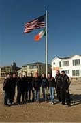 17 November 2012; Members of the 2012 GAA GPA All Stars tour party, including Dessie Farrell, Paul Flynn, Bernard Brogan, Colm O'Neill, Donal Og Cusack, local home owners Terry Williams and Tim Devlin, Alan Milton, Pat Gilroy and Michael Darragh MacAuley, visited Breezy Point's Irish Community following the devastation caused by Hurricane Sandy. The GPA is assisting in the provision of playing gear and sports equipment for the area's Catholic Youth Organisation's sports programme. Breezy Point, Queens, New York, NY, United States. Picture credit: Ray McManus / SPORTSFILE