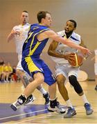 18 November 2012; Robert Taylor, UL Eagles, in action against James Donnelly, DCU Saints. Nivea for Men Superleague, DCU Saints v UL Eagles, DCU Sports Centre, Ballymun, Dublin. Picture credit: Brendan Moran / SPORTSFILE