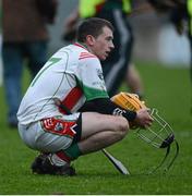 18 November 2012; A dejected James Corrigan, Rathdowney / Errill, at the end of the game. AIB Leinster GAA Hurling Senior Championship Semi-Final, Kilcormac / Killoughey, Offaly v Rathdowney / Errill, Laois, O'Connor Park, Tullamore, Co. Offaly. Picture credit: David Maher / SPORTSFILE