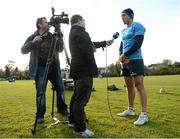 19 November 2012; Leinster's Andrew Goodman speaking to the media during a press briefing ahead of Friday's Celtic League game against Glasgow Warriors. Leinster Rugby Press Briefing and Squad Training, Rosemount, UCD, Belfield, Dublin. Photo by Sportsfile