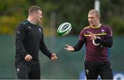 19 November 2012; Ireland's Dave Kilcoyne, left, and Keith Earls during squad training ahead of their side's Autumn International match against Argentina on Saturday. Ireland Rugby Squad Training, Carton House, Maynooth, Co. Kildare. Picture credit: Brendan Moran / SPORTSFILE