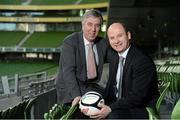 22 November 2012; Football Association of Ireland Chief Executive John Delaney with Stephen Wheeler, Managing Director, Airtricity, at the announcement of the extension of the Airtricity League sponsorship and Airtricity becoming Official Energy Partner to the Association and FAI international teams. Aviva Stadium, Lansdowne Road, Dublin. Picture credit: David Maher / SPORTSFILE