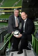 22 November 2012; Football Association of Ireland Chief Executive John Delaney with Stephen Wheeler, Managing Director, Airtricity, at the announcement of the extension of the Airtricity League sponsorship and Airtricity becoming Official Energy Partner to the Association and FAI international teams. Aviva Stadium, Lansdowne Road, Dublin. Picture credit: David Maher / SPORTSFILE