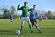 20 November 2012; Conor Melody, Republic of Ireland, in action against Jan Kokla, Estonia. Friendly International, Republic of Ireland U16 v Estonia U16, South Dublin Football League Complex, Lucan, Co. Dublin. Picture credit: Barry Cregg / SPORTSFILE