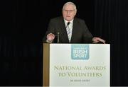 20 November 2012; Minister of State with responsibility for Tourism and Sport Michael Ring TD today honoured ten dedicated volunteers who have made outstanding contributions to sport in Ireland at an awards ceremony which took place at the Aviva Stadium. Speaking at the awards is Lifetime Achievement Award winner Ronnie Long. 2012 Irish Sport Volunteers Awards, Aviva Stadium, Lansdowne Road, Dublin. Picture credit: Brendan Moran / SPORTSFILE