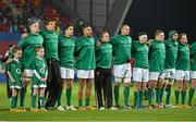 17 November 2012; Ireland XV players stand together during the National Anthem before the game. Autumn International, Ireland XV v Fiji, Thomond Park, Limerick. Picture credit: Diarmuid Greene / SPORTSFILE