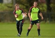 21 November 2012; Munster's Danny Barnes, left, and Scott Deasy during squad training ahead of their Celtic League 2012/13, Round 9, match against Scarlets on Sunday. Munster Rugby Squad Training, CIT, Bishopstown, Cork. Picture credit: Diarmuid Greene / SPORTSFILE