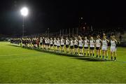17 November 2012; Both teams line up for the playing of the National Anthems before the game. GAA GPA All-Stars 2012 v GAA GPA All-Stars, Sponsored by Opel, Gaelic Park, Corlear Avenue, The Bronx, New York, NY, United States. Picture credit: Ray McManus / SPORTSFILE