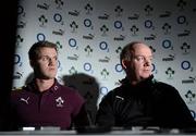 22 November 2012; Ireland head coach Declan Kidney, right, and Craig Gilroy during a press conference ahead of their side's Autumn International match against Argentina on Saturday. Ireland Rugby Squad Press Conference, Carton House, Maynooth, Co. Kildare. Picture credit: Matt Browne / SPORTSFILE