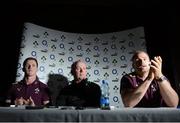 22 November 2012; Ireland captain Jamie Heaslip, right, with with head coach Declan Kidney, centre, and Craig Gilroy during a press conference ahead of their side's Autumn International match against Argentina on Saturday. Ireland Rugby Squad Press Conference, Carton House, Maynooth, Co. Kildare. Picture credit: Matt Browne / SPORTSFILE