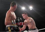 23 November 2012; Joe Ward, British Lionhearts, right, exchanges punches with Imre Szello, Italia Thunder, during their Light Heavyweight 80-85kg bout. World Series of Boxing, British Lionhearts v Italia Thunder, Celtic Manor Resort, Newport, Wales. Picture credit: Steve Pope / SPORTSFILE