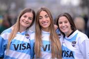 24 November 2012; Argentina supporters, from left, Rocio Bivalbo, Birginera Bercelli and Dolores Garcia, from Buenos Aires, ahead of the game. Autumn International, Ireland v Argentina, Aviva Stadium, Lansdowne Road, Dublin. Picture credit: Stephen McCarthy / SPORTSFILE