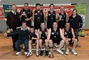 24 November 2012; Palmerstown Wildcats who won the Men's National Basketball Cup pictured with former RTE GAA commentator Michéal O Muircheartaigh, left, Louise O'Loughlin, Basketball Ireland, and Matt English, CEO, Special Olympics Ireland, seated. 2012 Special Olympics Ireland Men's National Basketball Cup, Gormanston College, Co. Meath. Photo by Sportsfile