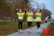 18 November 2012; Participants, from left, Paula Valentine, Edel Egan, and Pamela McLoughlin, in action during the New York Dublin Marathon. The marathon was organised as a result of the cancellation of the official New York marathon due to the devastation caused by Hurricane Sandy. Phoenix Park, Dublin. Picture credit: Brian Lawless / SPORTSFILE