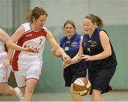 24 November 2012; Paula Daly, Blue Dolphin Special Olympics Club, in action against, Wilma Smit, Antrim Borough Special Olympics Club. 2012 Special Olympics Ireland Women's National Basketball Cup Final, Antrim Borough Special Olympics Club v Blue Dolphin Special Olympics Club, Gormanston College, Co. Meath. Photo by Sportsfile