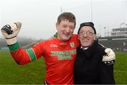 25 November 2012; ,St Brigid's goalkeeper Shane Curran, celebrates with his father Tommy Curran at the end of the game. AIB Connacht GAA Football Senior Club Championship Final, Ballaghaderreen, Mayo v St Brigid's, Roscommon, Elverys MacHale Park, Castlebar, Co. Mayo. Picture credit: David Maher / SPORTSFILE