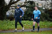 26 November 2012; Leinster's Michael Bent, right, and forwards coach Jono Gibbes arrive for squad training ahead of their side's Celtic League 2012/13, Round 10, game against Zebre on Saturday. Leinster Rugby Squad Training, UCD, Belfield, Dublin. Picture credit: Stephen McCarthy / SPORTSFILE