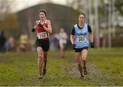 25 November 2012; Eventual 2nd place Lizzie Lee, left, Cork, and eventual winner Ava Hutchinson, Dublin, competing in the Senior Women's 8,000m at the Woodie's DIY Juvenile and Inter County Cross Country Championships. Tattersalls, Ratoath, Co. Meath. Photo by Sportsfile