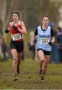 25 November 2012; Eventual 2nd place Lizzie Lee, left, Cork, and eventual winner Ava Hutchinson, Dublin, competing in the Senior Women's 8,000m at the Woodie's DIY Juvenile and Inter County Cross Country Championships. Tattersalls, Ratoath, Co. Meath. Photo by Sportsfile