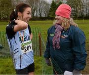 25 November 2012; Teresa McDaid, right, Letterkenny AC, Co. Donegal, with Ava Hutchinson, Dublin, after winning the Senior Women's 8,000m at the Woodie's DIY Juvenile and Inter County Cross Country Championships. Tattersalls, Ratoath, Co. Meath. Photo by Sportsfile