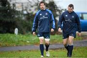 26 November 2012; Leinster's Mike Ross, right, and Kevin McLaughlin arrive for squad training ahead of their side's Celtic League 2012/13, Round 10, game against Zebre on Saturday. Leinster Rugby Squad Training, UCD, Belfield, Dublin. Picture credit: Stephen McCarthy / SPORTSFILE