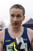 25 November 2012; Sean Hehir, Clare, speaking to the media after finishing third in the Senior Men's 10,000m at the Woodie's DIY Juvenile and Inter County Cross Country Championships. Tattersalls, Ratoath, Co. Meath. Photo by Sportsfile