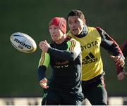 27 November 2012; Munster's Peter Stringer and Doug Howlett during squad training ahead of their side's Celtic League 2012/13, Round 10, game against Glasgow Warriors on Saturday. Munster Rugby Squad Training, University of Limerick, Limerick. Picture credit: David Maher / SPORTSFILE