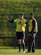 27 November 2012; Munster's Felix Jones, left, and Simon Zebo during squad training ahead of their side's Celtic League 2012/13, Round 10, game against Glasgow Warriors on Saturday. Munster Rugby Squad Training, University of Limerick, Limerick. Picture credit: David Maher / SPORTSFILE