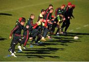 27 November 2012; Munster's Ronan O'Gara, far left, and team-mates go through a drill during squad training ahead of their side's Celtic League 2012/13, Round 10, game against Glasgow Warriors on Saturday. Munster Rugby Squad Training, University of Limerick, Limerick. Picture credit: David Maher / SPORTSFILE