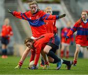 27 November 2012; Roisin McGovern, St Brigid’s Cabinteely, in action against Sarah Browne, Belgrove GNS Clontarf. Allianz Cumann na mBunscol Finals, St Brigid’s Cabinteely v Belgrove GNS Clontarf. Some 1,200 players took part over the two day finals. Croke Park, Dublin. Picture credit: Brian Lawless / SPORTSFILE