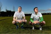 28 November 2012; Former Longford Town player Craig Walsh, left, and former Shamrock Rovers player Graham Gartland during the announcement of the PFAI 'out of contract' players training camp. AUL Complex, Clonshaugh, Co. Dublin. Picture credit: David Maher / SPORTSFILE