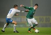 14 November 2012; Kyle Lafferty, Northern Ireland, in action against Volodimir Levin, Azerbaijan. 2014 FIFA World Cup Qualifier Group F, Northern Ireland v Azerbaijan, Windsor Park, Belfast, Co. Antrim. Picture credit: Oliver McVeigh / SPORTSFILE