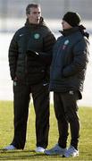 30 November 2012; Celtic performance consultant Jim McGuinness, left, with manager Neil Lennon during squad training ahead of their side's Scottish Cup match against Arbroath on Saturday. Celtic Squad Training, Lennoxtown, Glasgow, Scotland. Picture credit: Jeff Holmes / SPORTSFILE