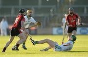 1 December 2012; Henry Shefflin, Ballyhale Shamrocks goes down after he was tackled by Darren Stamp, Oulart-the-Ballagh. AIB Leinster GAA Hurling Senior Championship Semi-Final, Oulart-the-Ballagh, Wexford v Ballyhale Shamrocks, Kilkenny, Wexford Park, Co. Wexford. Picture credit: Matt Browne / SPORTSFILE